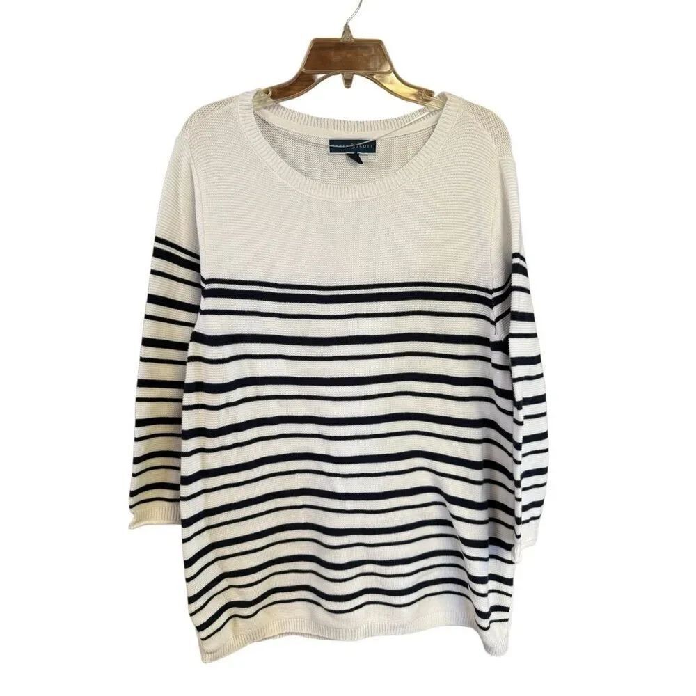 Karen Scott Navy/White Sweater Side Lace Sz L NWT